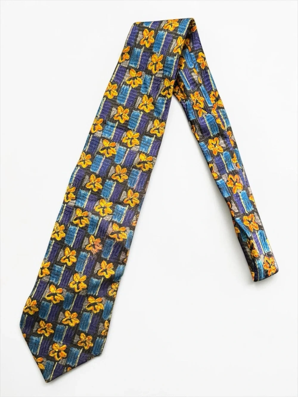 Ermenegildo Zegna Floral Silk Tie Blue Yellow